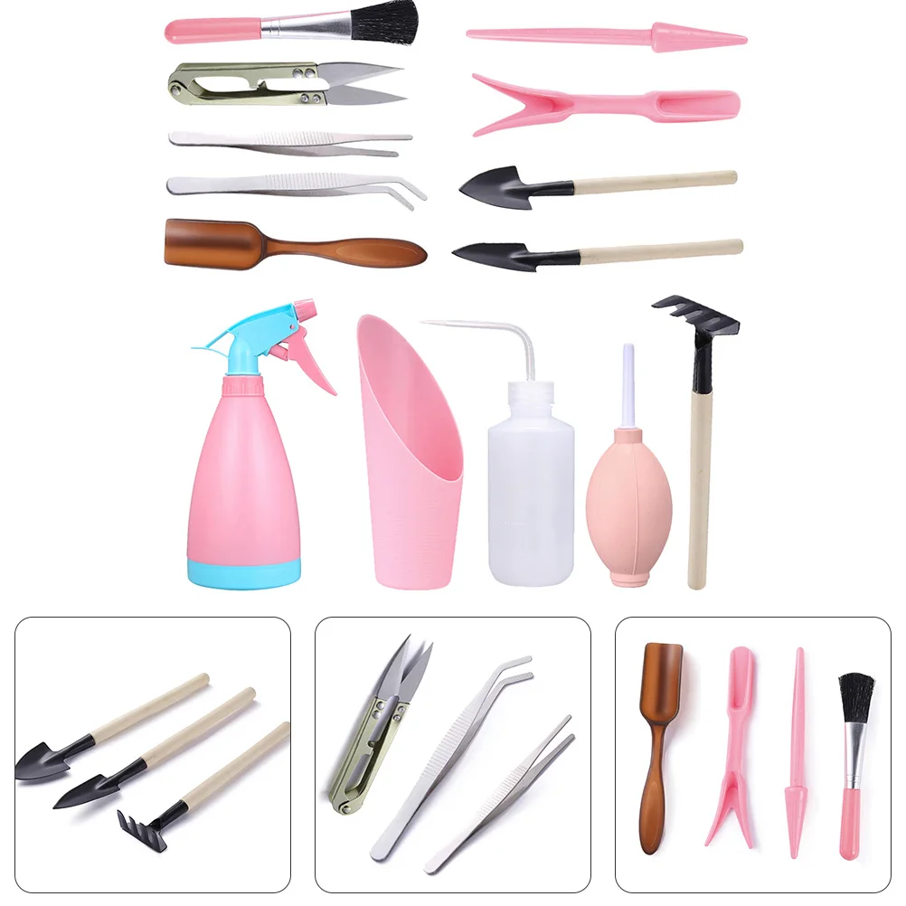 

14pcs Succulent Planting Tools Durable Lightweight Iron Garden Transplanting Cultivation Weeding Kit Rubber Handle Gardening