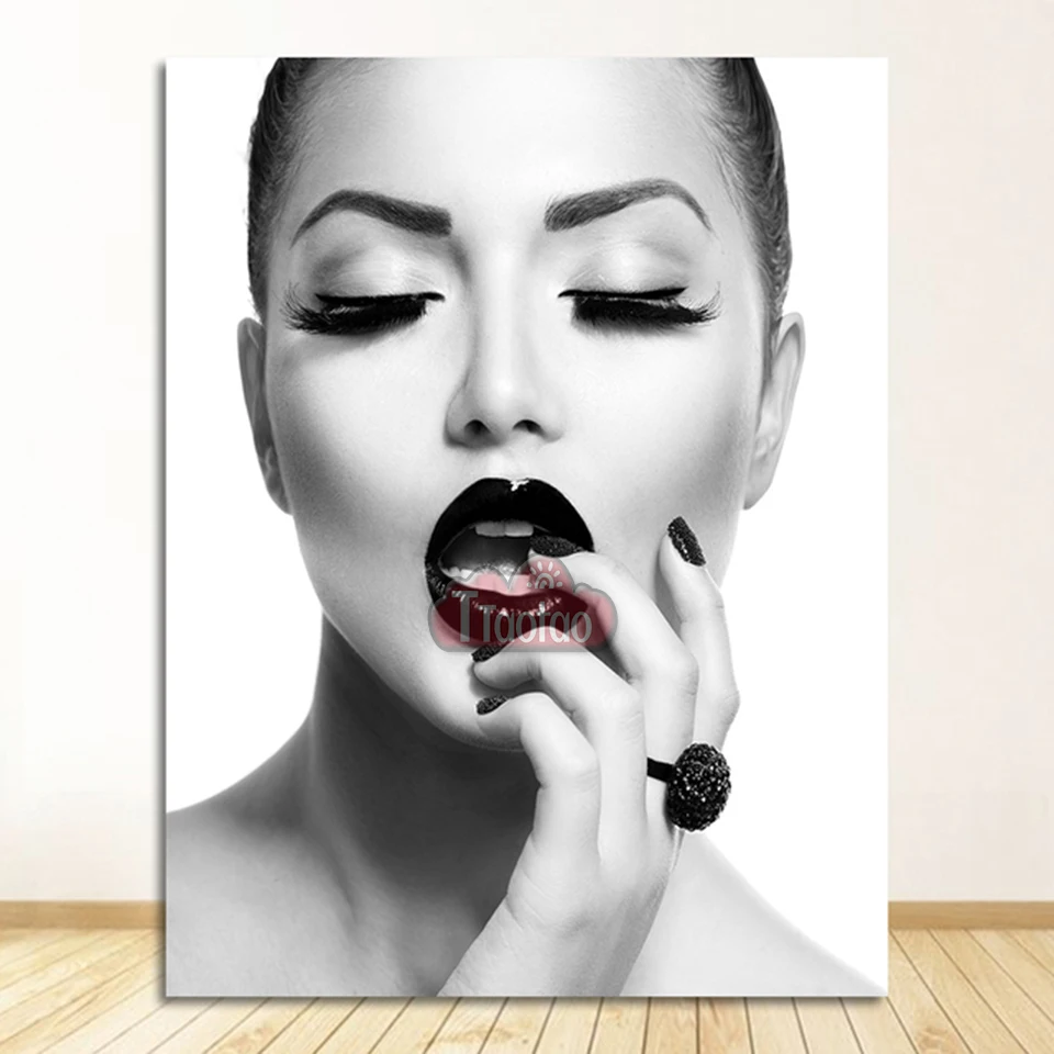 Modern Art Style 5D Diamond Painting Sexy Woman Lips Black Fashion Diamond Painting Diy Mosaic Cross Stitch Picture Home Decor