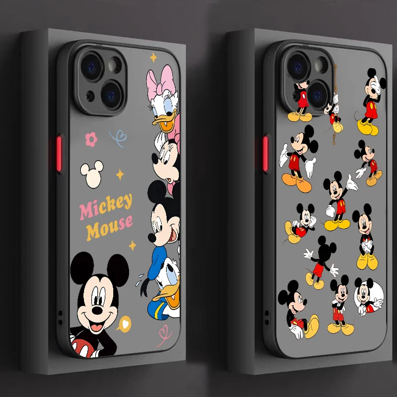 Disney Mickey Mouse Mini Cut For Apple iPhone 15 14 13 12 11 Mini XS XR X Pro MAX 8 7 6 Plus SE 2020 Frosted Translucent