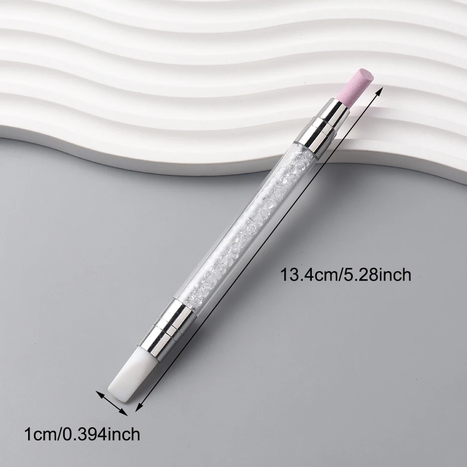 2 pezzi Penna per unghie a doppia testa Penna per molatura per unghie al quarzo viola Design per unghie Penna per unghie in silicone bianco Strumento multifunzionale