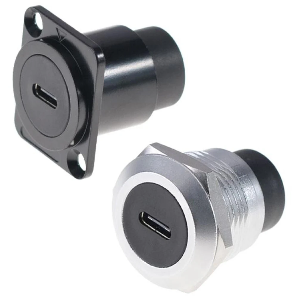1PCS Convenient Mounting Threaded Type-C Socket Double Pass Extension Transmission Female Connector Panel Mounting Socket
