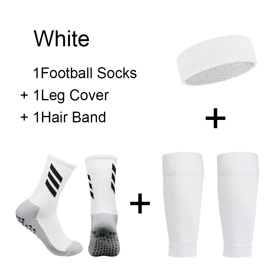 3 Piece Set Breathable Leg Cover Men Women Sports Anti-Slip Football Socks Silicone Bottom Soccer Socks Rugby Tennis Hair Band