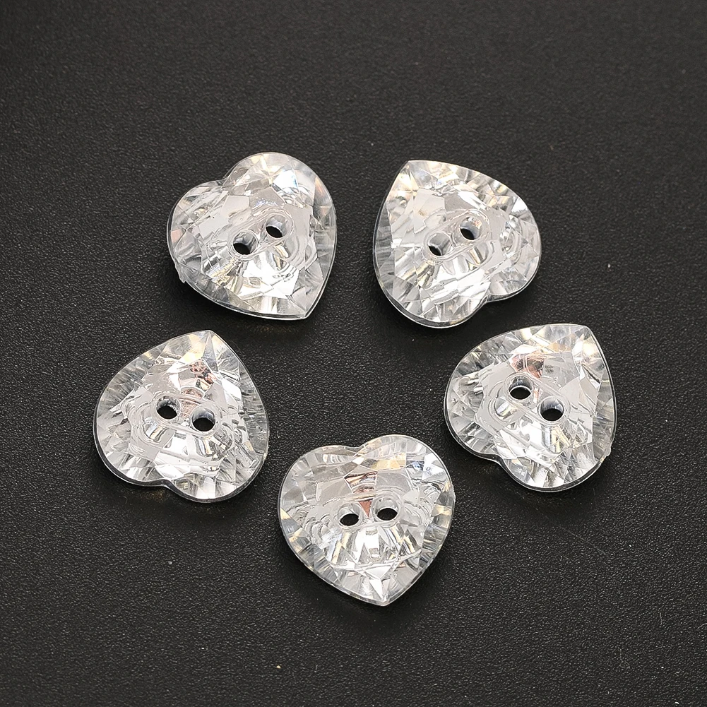 

6pcs15mm AB Silver Crystal Heart Buttons 2 Holes Glass Prism Faceted Clothing Decoration Crafts DIY Handmade Sewing Clothes