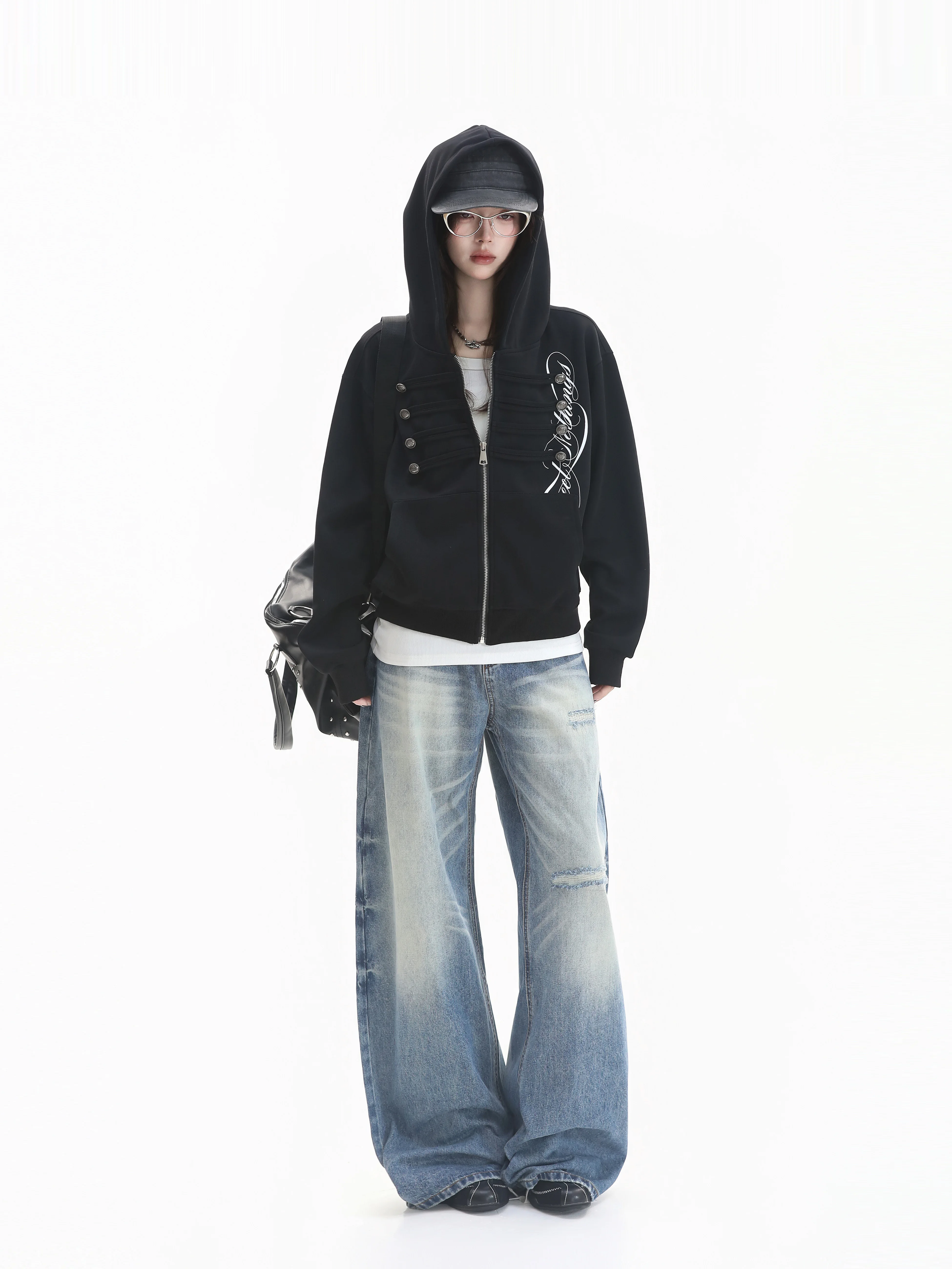 Cleanfit Vintage Contrast Color Print Hoodie Casual Loose Fit Zipper Sleeve Cotton Polyester Youth Fashion Outerwear Coat