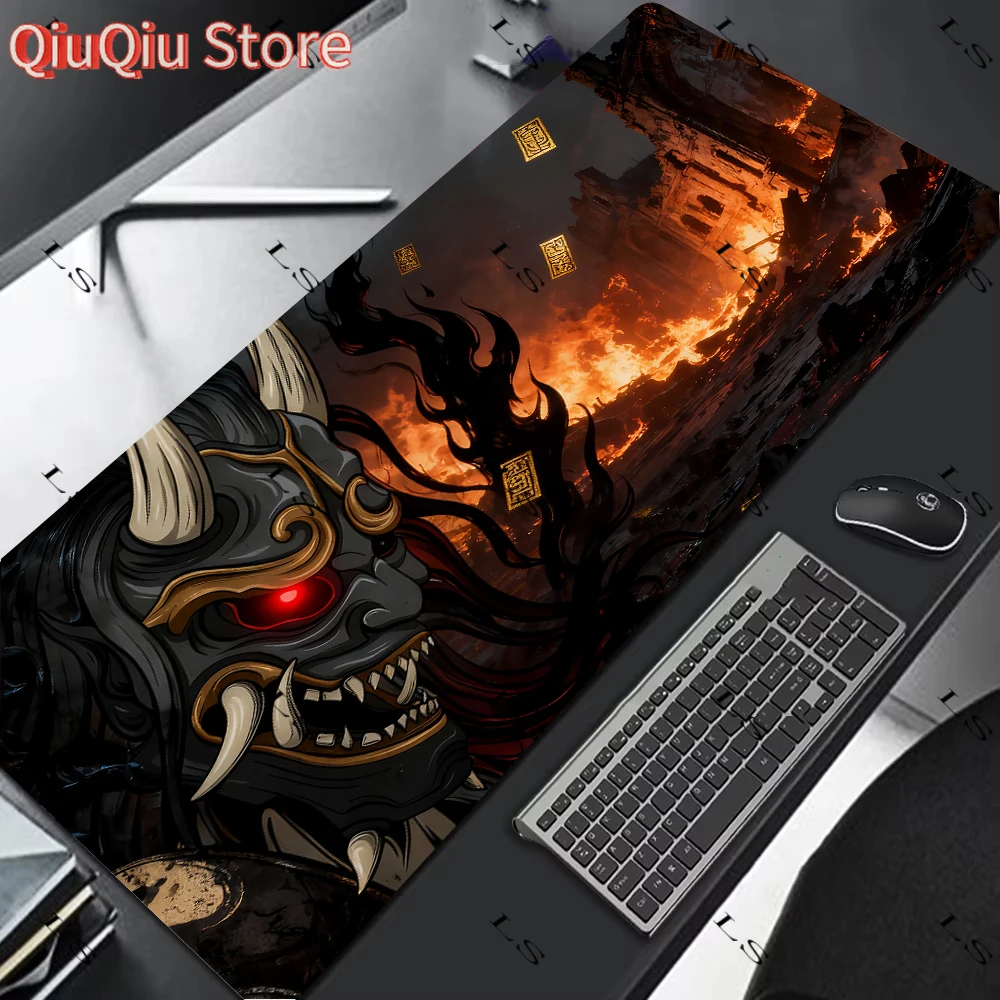 Japanisches Teufelsgraues Mauspad, großes Computer-Gamer-Tischset mit Schlosskante, Laptop, Oni-Mauspad, HD-Druck, rutschfester Gummi-Tastaturteppich