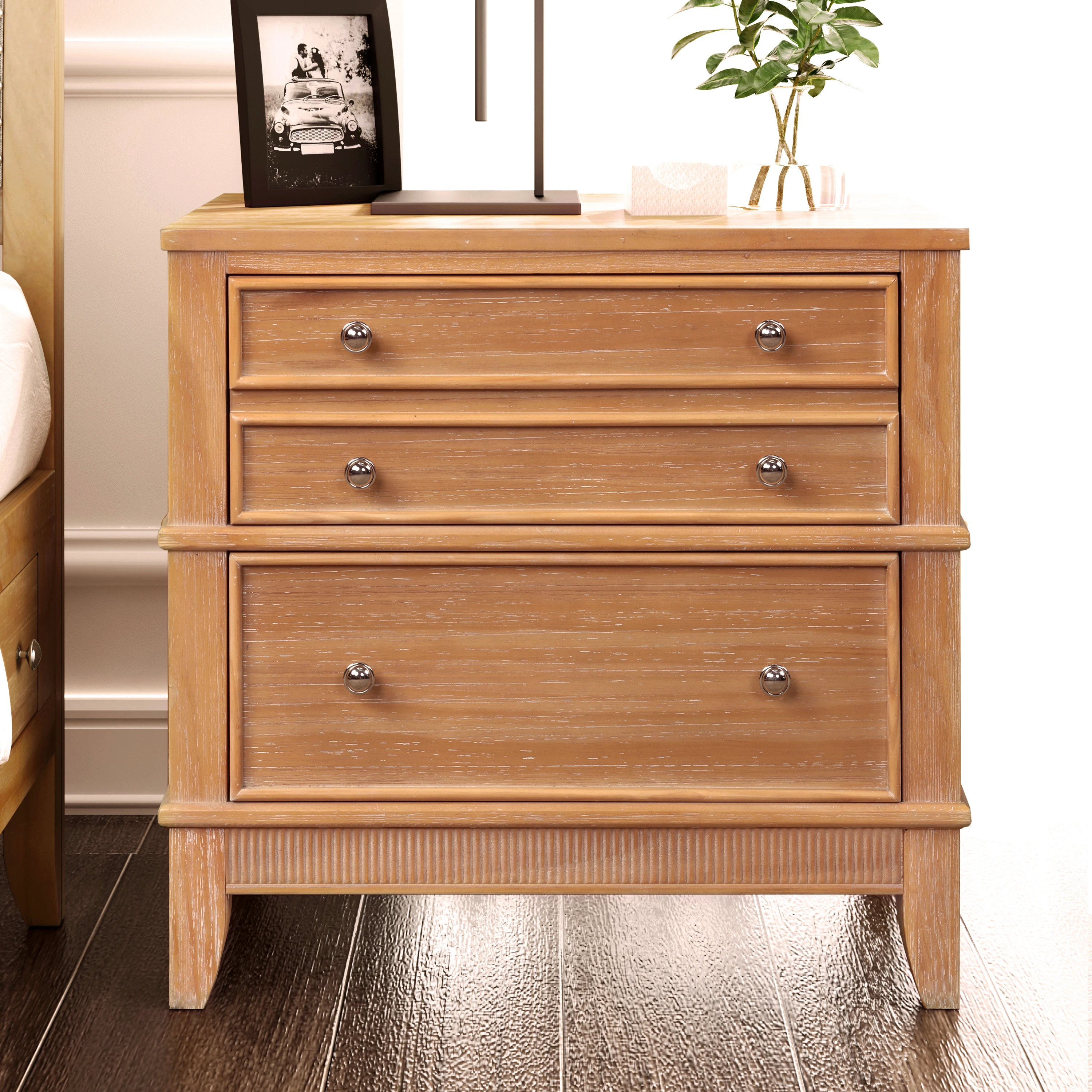 Classic Solid Wood 3-Drawer 3-Drawer Side Table for Living Room, Hallway, Entryway