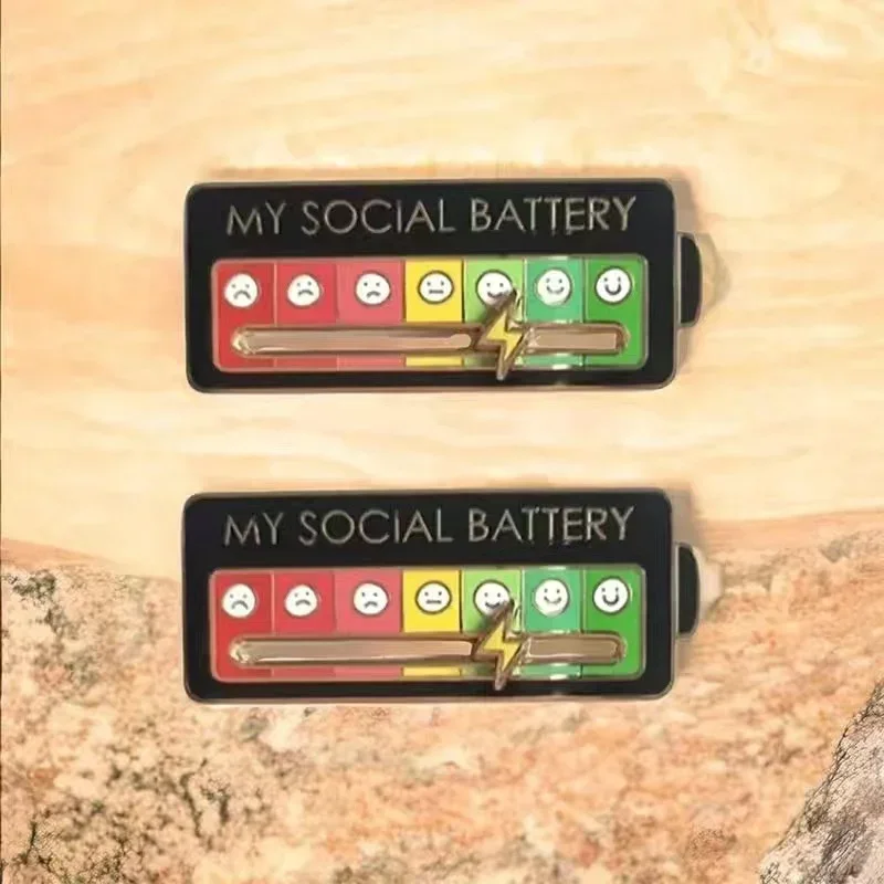 My Social Battery Mood Pins Brooch for Clothes Badges Cloud Metal Emblem Brooches for Women Social Battery Brooch Pendant Enamel