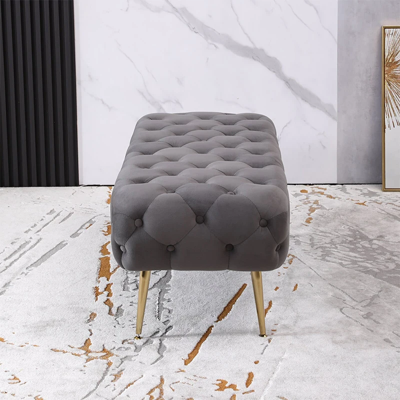 High Rectangle Velvet Bench Ottoman Stool Modern Bedroom Furniture