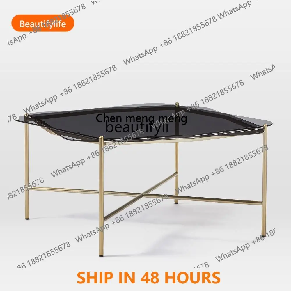

Nordic Minimalism Light Luxury Golden Art Metal Modern Minimalist Corner Table Tempered Glass Tea TableFH H