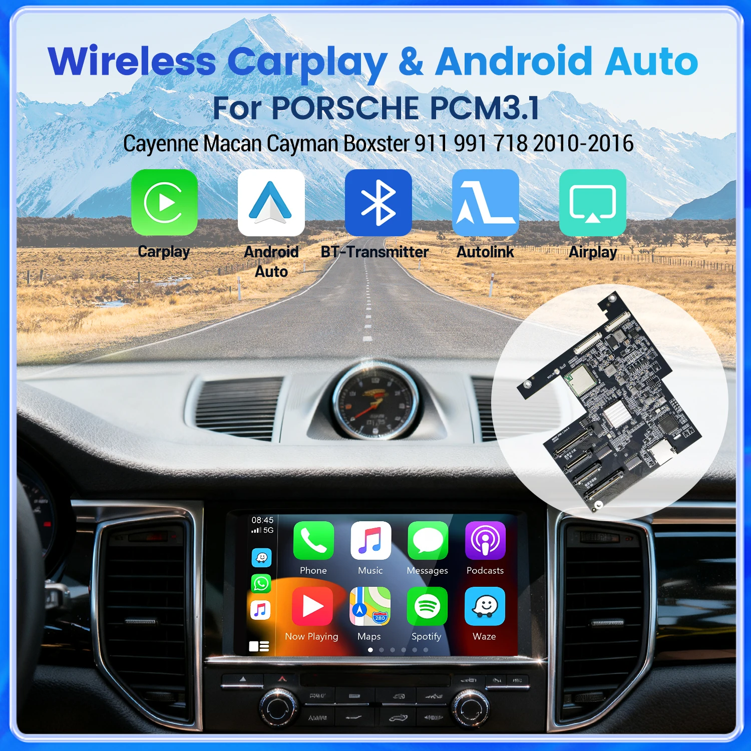 Wireless Carplay & Android Auto Module for Porsche PCM 3.1 Panamera Cayenne Macan Cayman Boxster 911 718, Support Reverse Camera