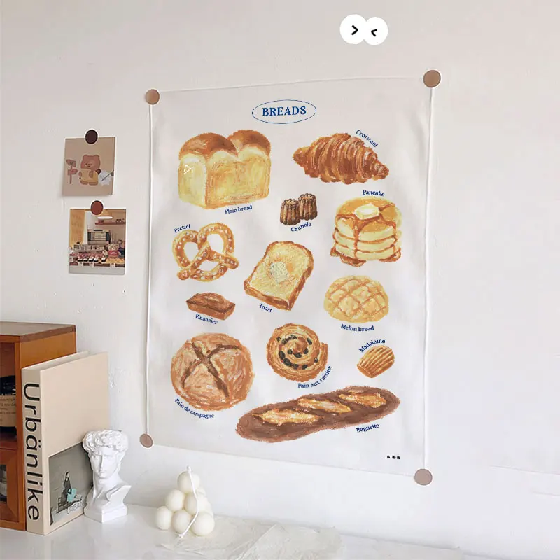 Ins Wall Tapestry Kawaii Decorative Cloth Tapestry Background Wall Decorating Cloth Cartoon Bread Hanging Cloths Party Decor