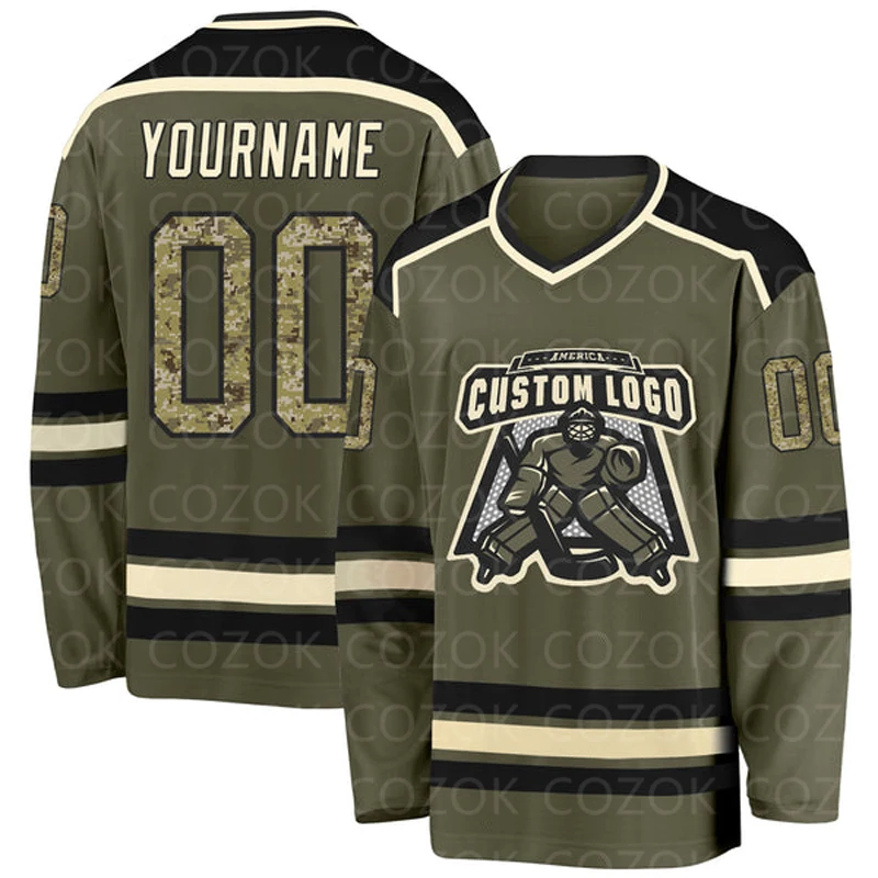 Custom Army Green Hockey 3D Print You Name Number Men Women Ice Hockey Jersey Competition Training Jerseys