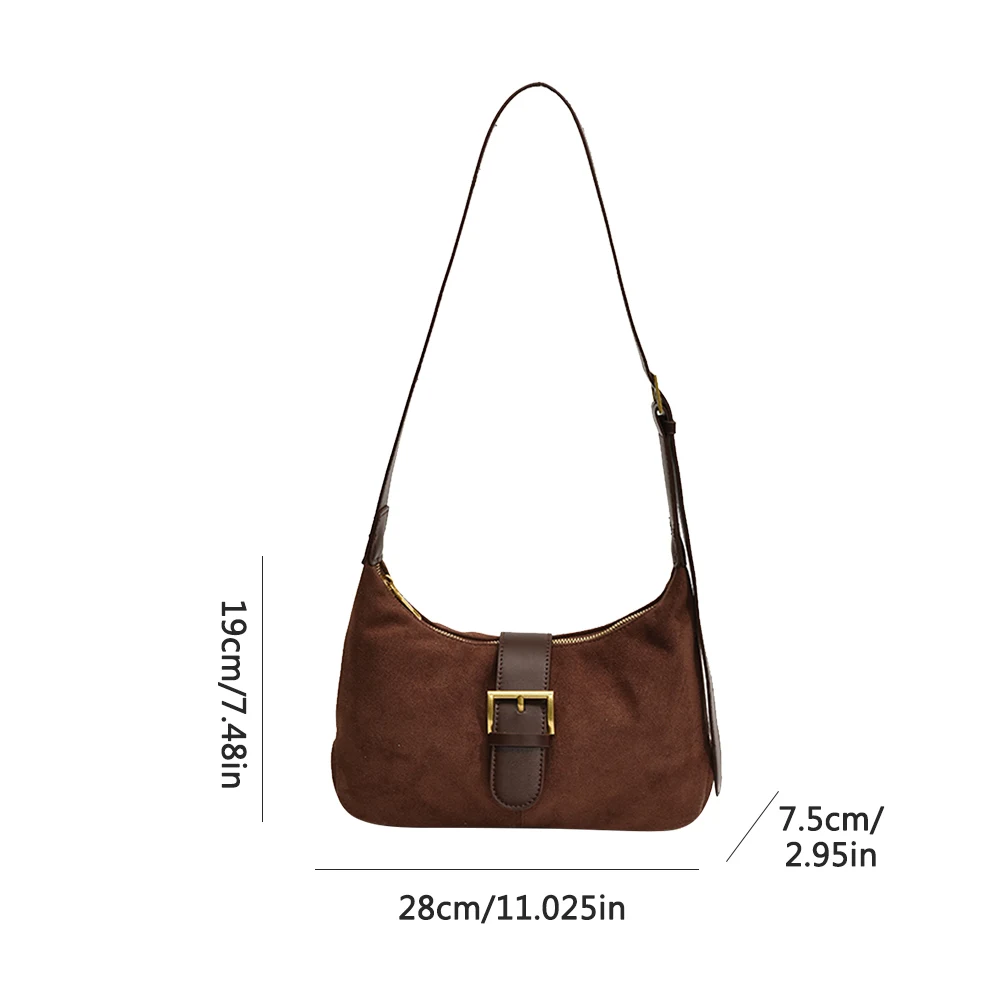 حقيبة كتف نسائية من جلد الغزال بحزام قابل للتعديل حقيبة كروس على شكل هلال حقيبة بمقبض علوي للسفر في العمل #6