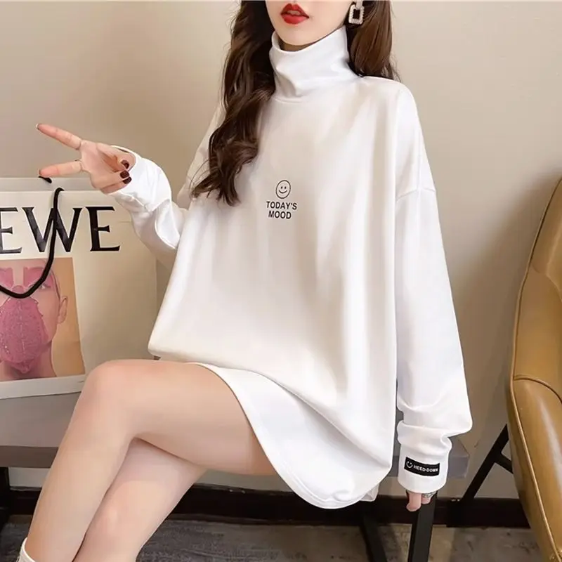 Women's Autumn Winter Fashionable Elegant High Neck Pullover Long Sleeved Solid Color Bottom Shirt Versatile Westernstyle Tops