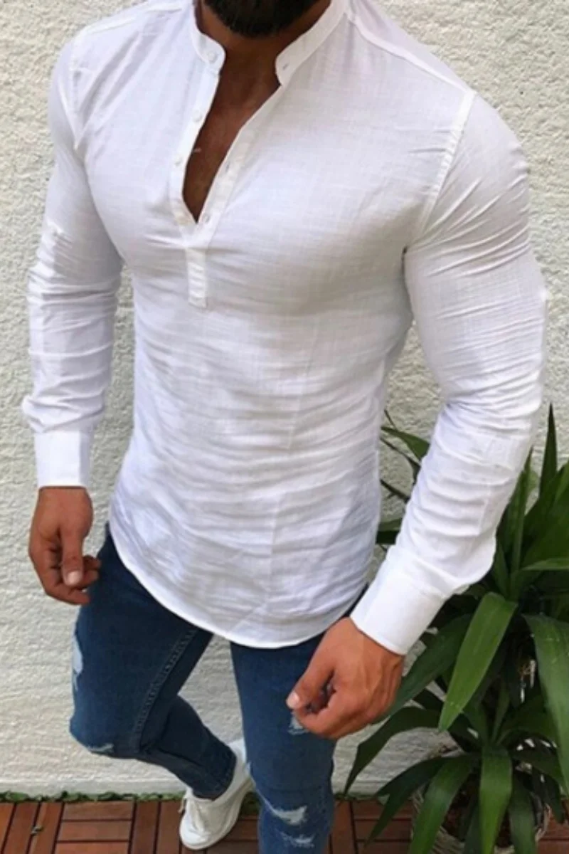 

Long Sleeve Shirt Collar Shirt Top Causal Loose Men's V-Neck Blouse Sleeve Breathable Solid