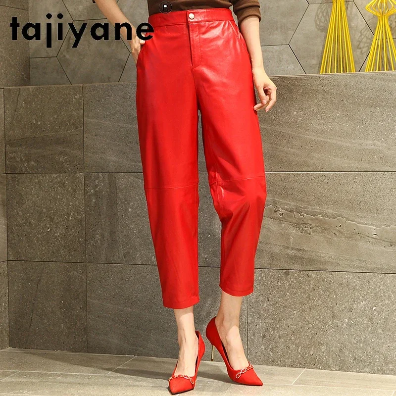 

Tajiyane Streetwear Women Pants Real Sheepskin Woman Genuine Leather Trousers Women's Harem Pants Oversize Femme Pantalon TN1301