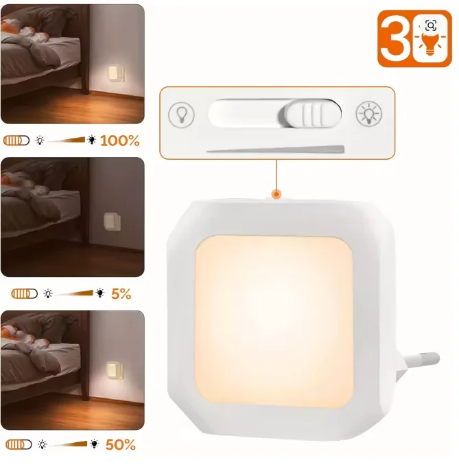 Mini LED Night Dimmable Energy Saving Square Lamp Lights Plug-in Motion Sensor Light for Under Cabinet Kitchen Living Room Aisle