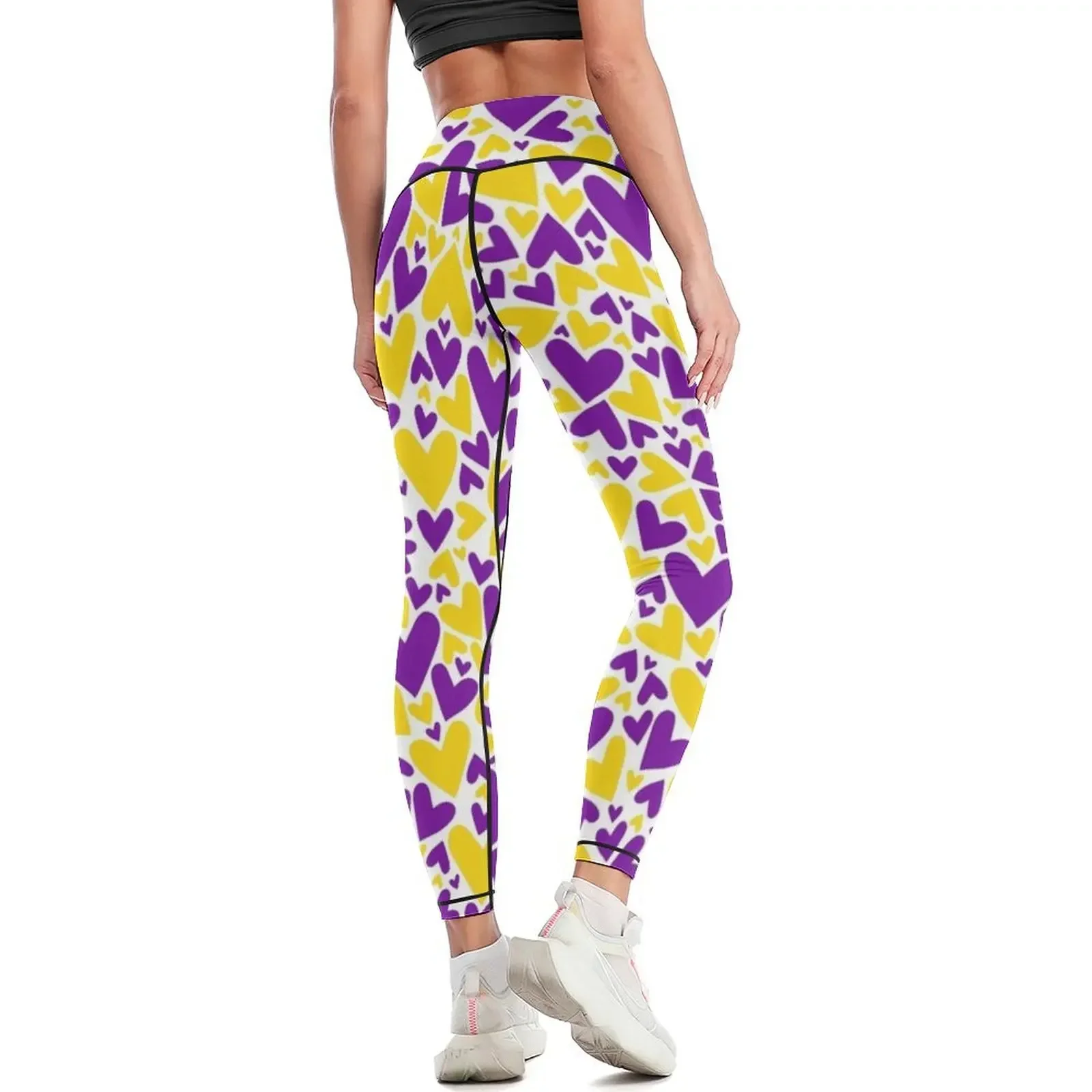 الأرجواني والأصفر فريق روح قلوب طماق امرأة رياضية رفع الركض السراويل الصالة الرياضية ارتداء طماق المرأة #3