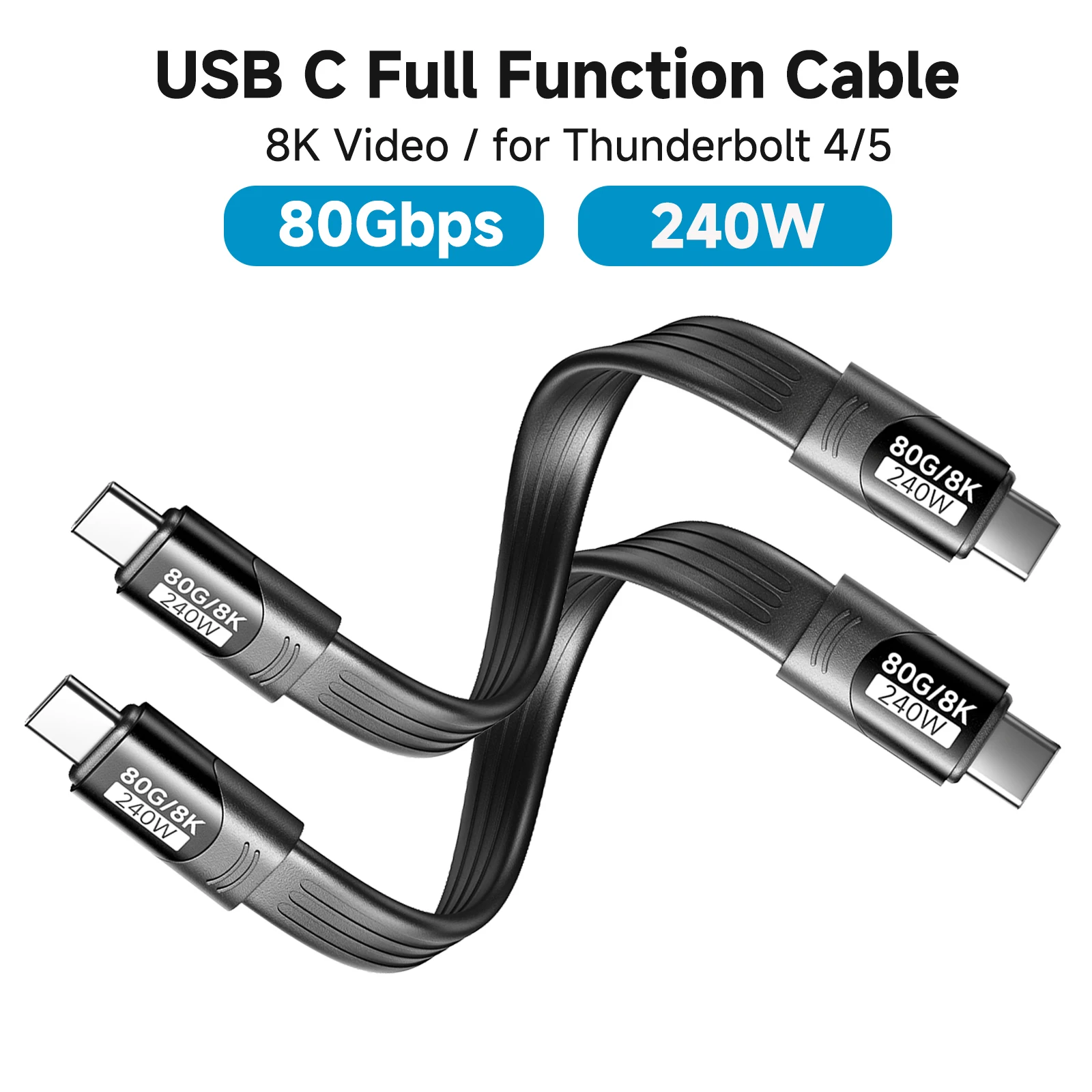 

Short USB C Full Function Cable 240W PD Charging 80Gbps DATA 8K Video Cable for Thunderbolt 4/5 iPhone Laptop SSD