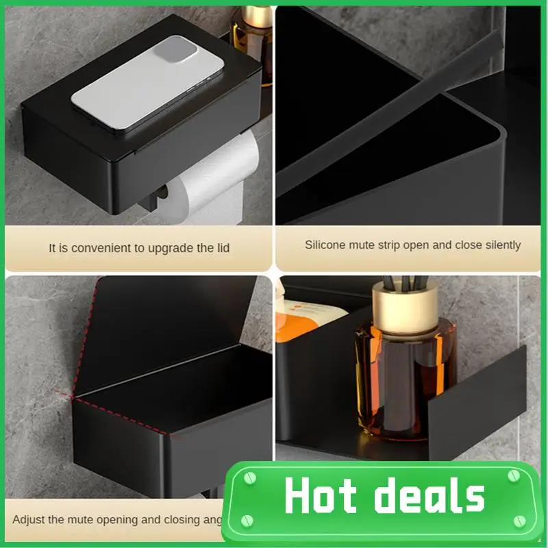 1Set Toilet Paper Holder With Wet Wipes Box No Drilling,Self-Adhesive Toilet Roll Holder Black