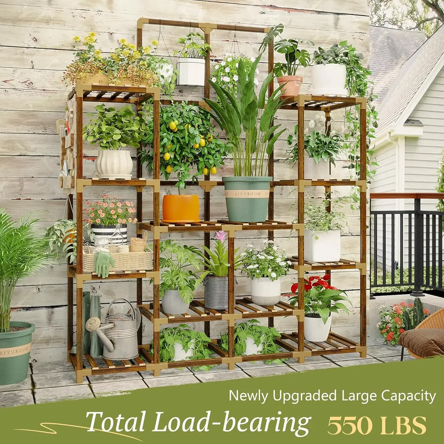 Plant Stand Indoor Large Plant Stands Outdoor Wood Tiered Plant Shelf For Multiple Plant, Tall Stand 6 Tiers