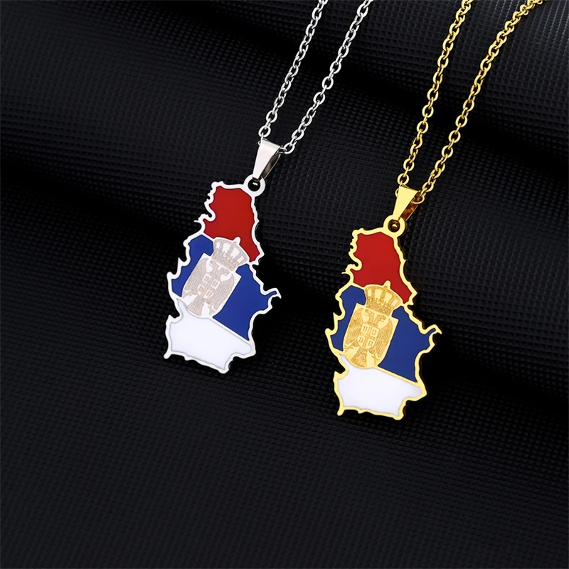 High Quality Serbia Eagle Map and Flag Pendant Necklaces for Women Men Silver Color/Gold Color Srbija Charm Jewelry Serbian Gift