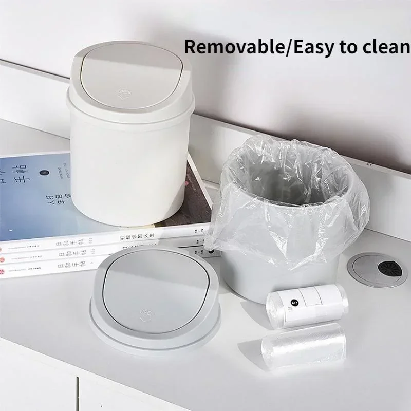 Mini Desktop Bin Small Trash Can Tube with Cover Bedroom Trash Can Garbage Can Clean Workspace Storage Box Home Desk image 4