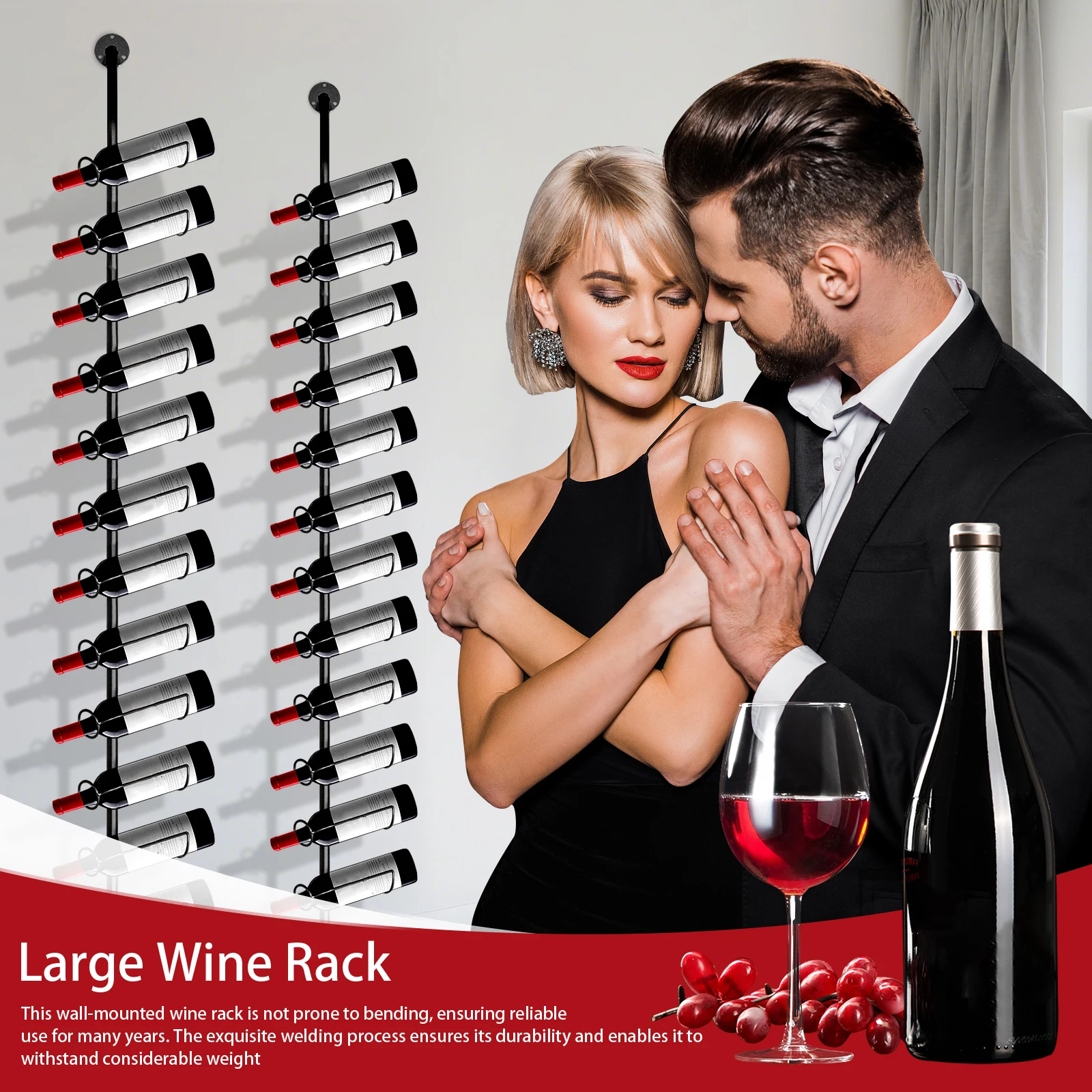 

4 Pack Wall Mount Wine Rack Holds 48 Bottles Metal Wall Mount Wine Bottle Rack for Kitchen Pantry Dining Room Bar