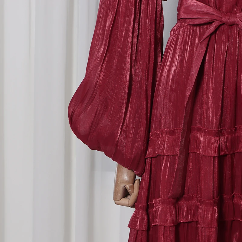 Vestido Tunic Vintage Sólido para Mulheres com Gola Alta, Manga Bufante, Rendas e Detalhes em Camadas, Vestidos Doces para Mulheres Novos