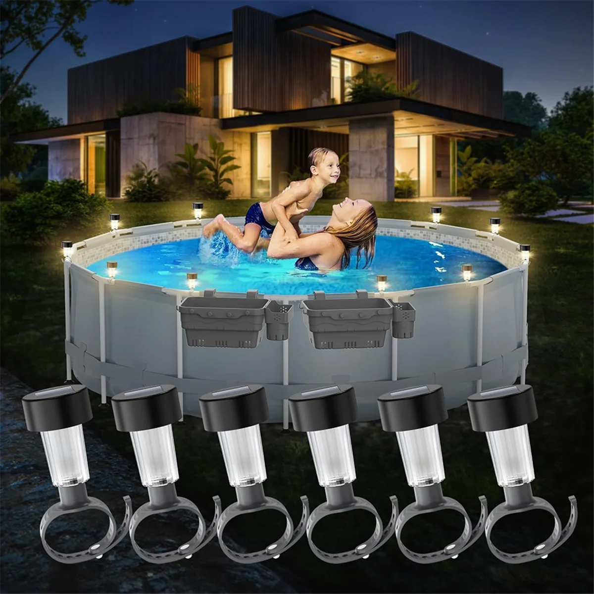 6PCS Solar Pool Light Waterproof LED for Swimming Pool Outdoor Pool Fence Decorative Accessories