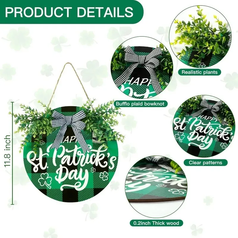 1 PC Creative Green Welcome Door Sign Hanging Ornament St. Patrick's Day Door Plate Decor Irish Festival Home Wall Decoration