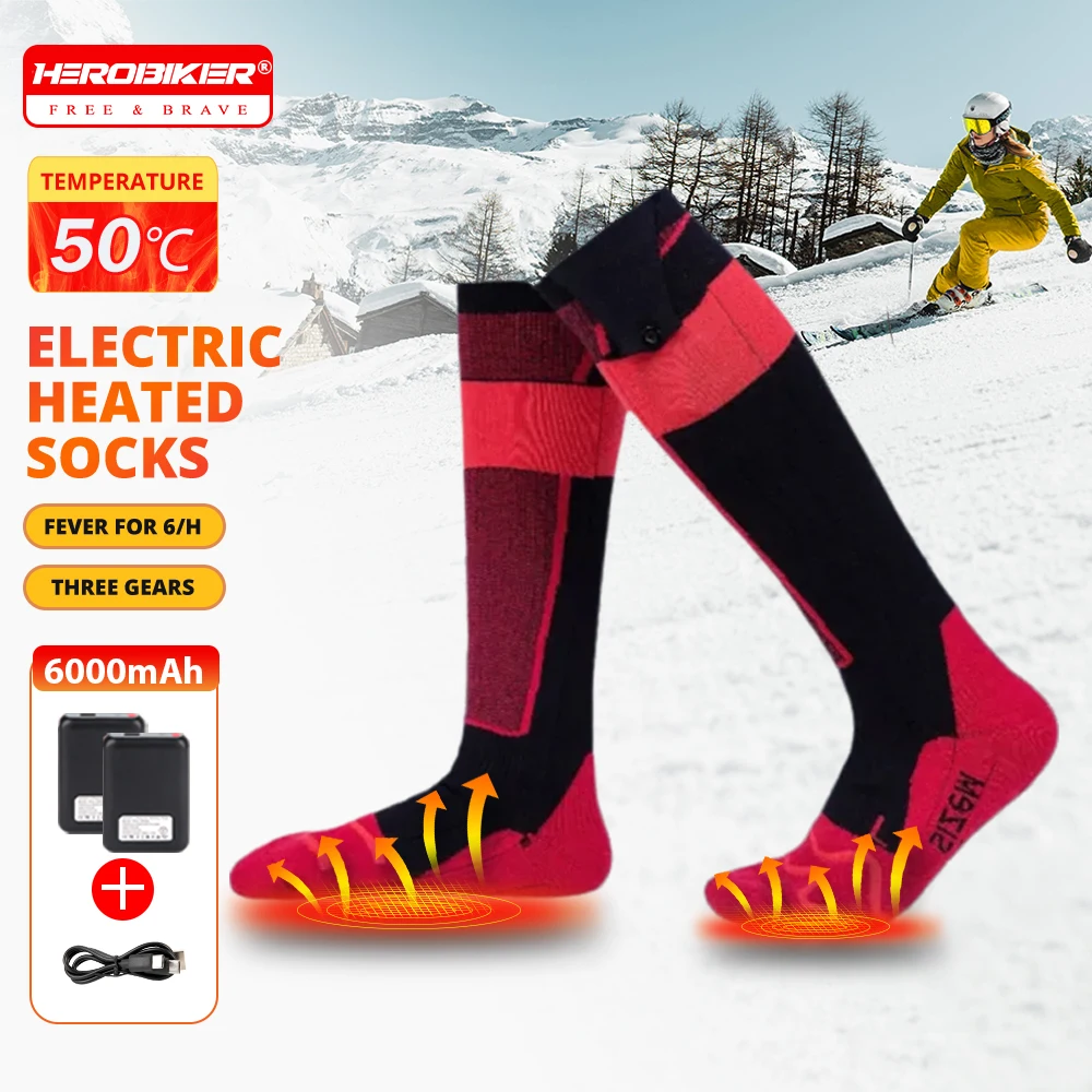 

Rechargeable Heated Socks for Men Women 6000mah Electric Heated Skiing Socks Foot Warmer Ski Snowboarding Cycling Thermal Socks