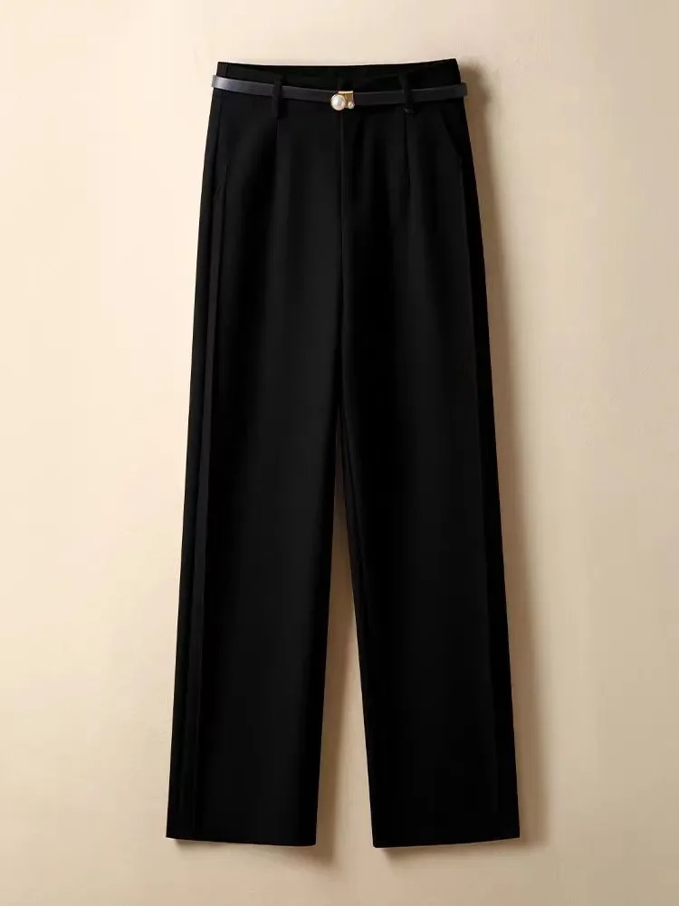 Female Formal Loose Suit Pants Women Office High Waist Wide Leg Pantalones Spring Fall Ol Solid Straight Calca Casual Trousers - Image 4