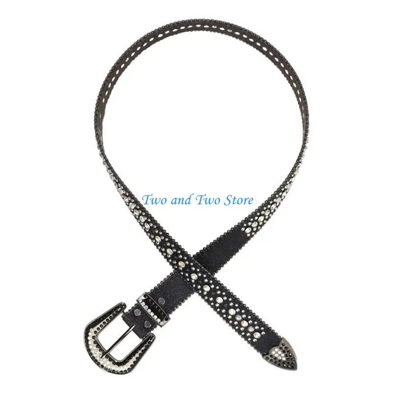 HX6F الكبار حزام خصر لامع فاخر دبوس مشبك حزام خصر قابل للتعديل طول Y2K حجر الراين حزام خصر لملهى ليلي #4