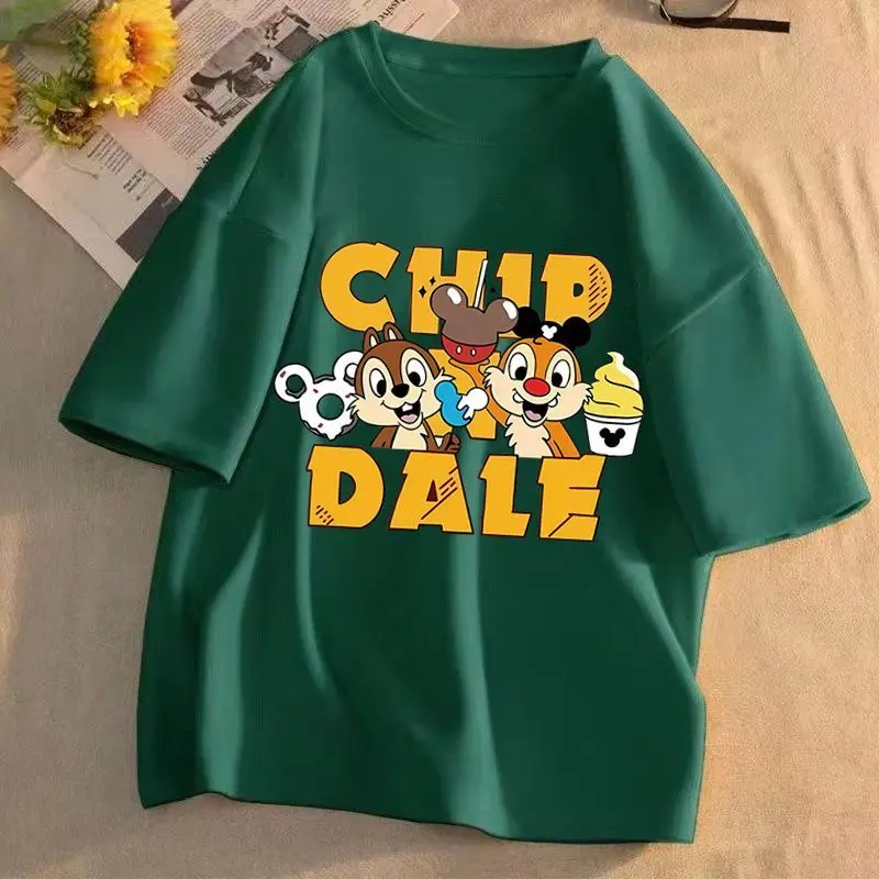 kawaii disney Chip Dale T-shirt cartoon cute Couple\'s Cotton Print Breathable Short Sleeve Y2K Summer Fashion Street Hip-hop Top