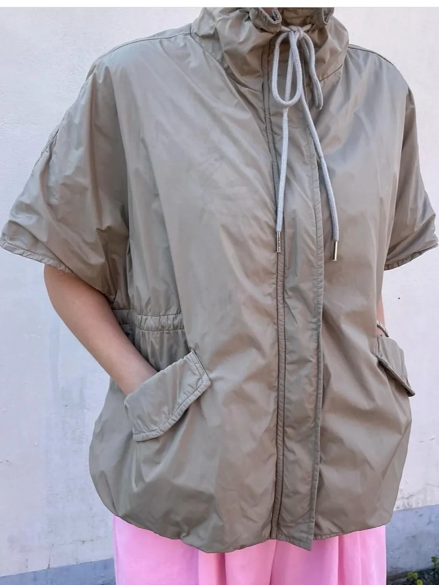 

East Gate mat Hooded Zipper Svel Design Sense Dstring Pure Color Simple Outerwear Women's Faion Vest