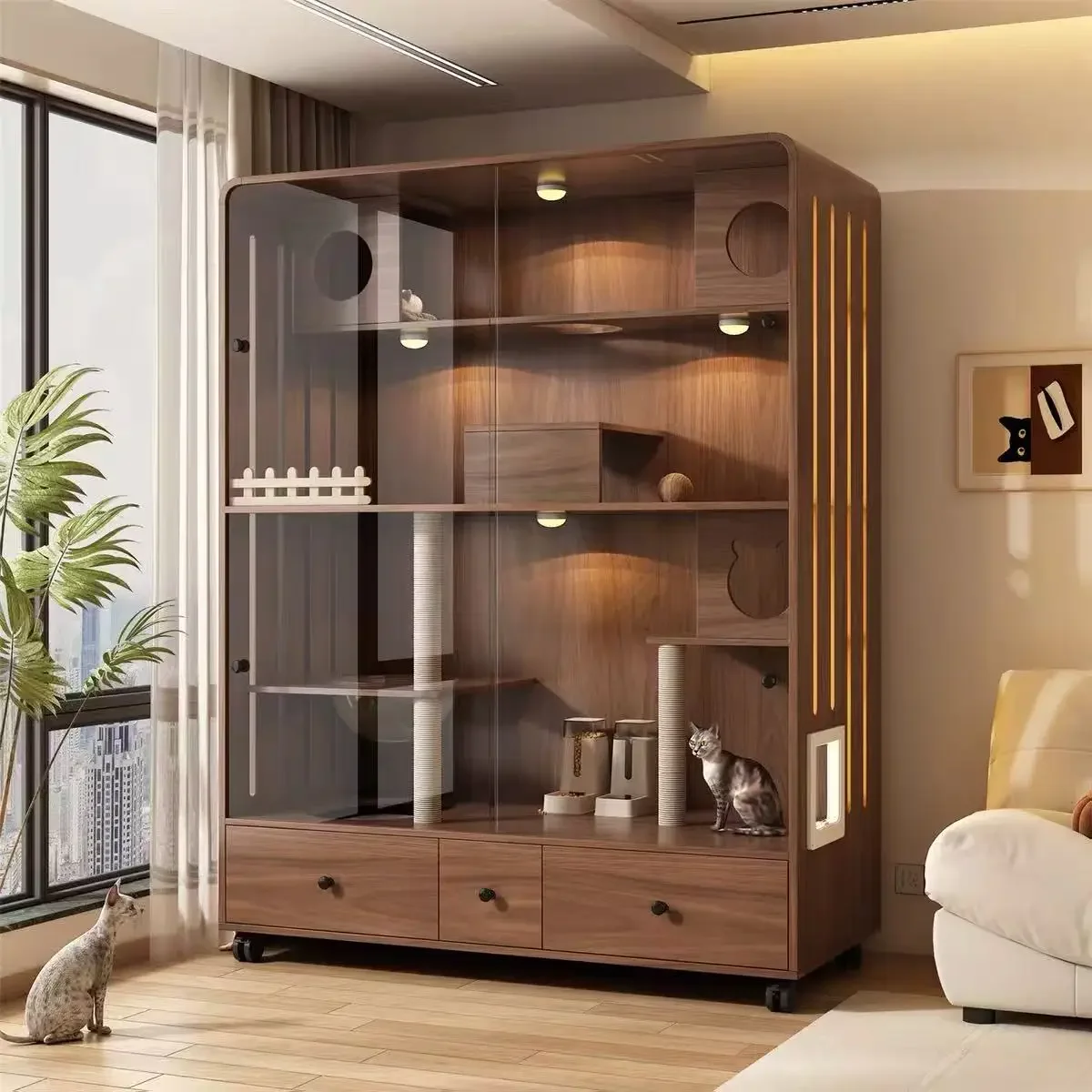aModern Extra Large Luxury Solid Wood Cat House Outdoor Pet Villa With Free Space Cat Cage Animal Pattern Can Be Customized