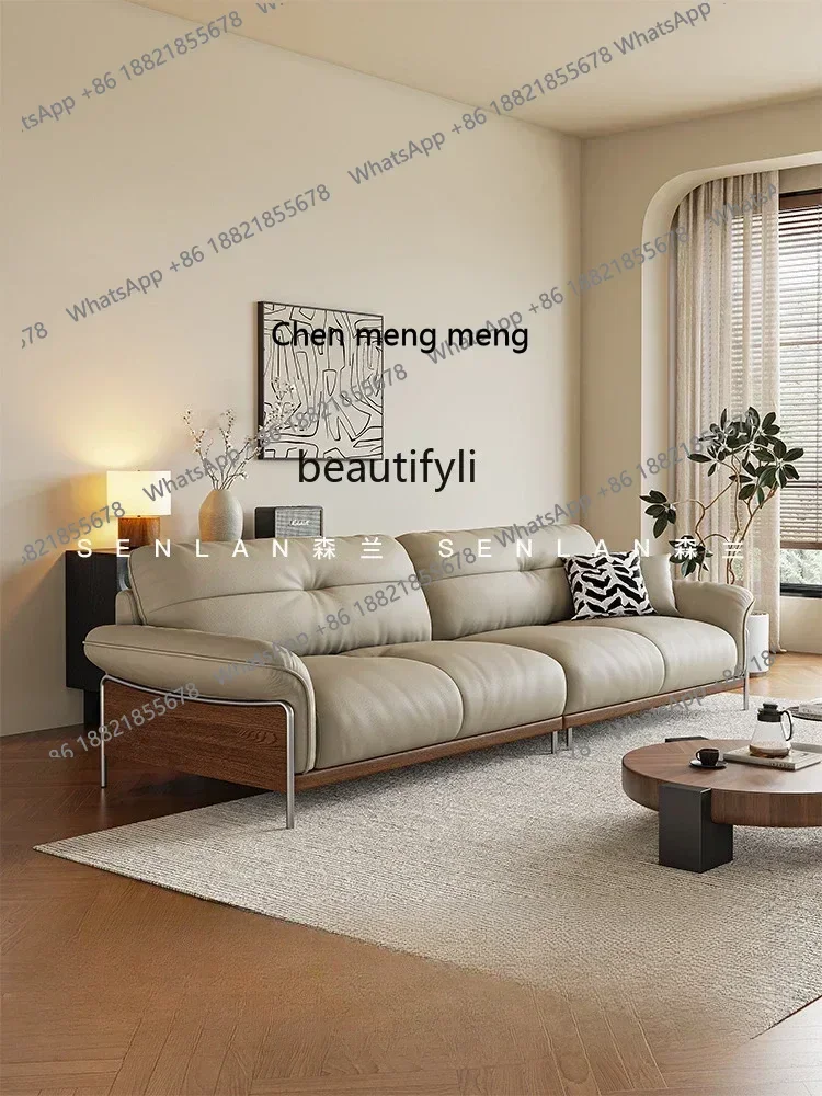 xzzS Medieval leather Italian minimalist straight row sofa retro double small apartment living room first layer cowhide sofa