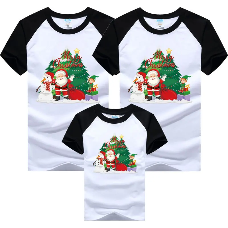 Cute Christmas Family Matching T-shirts Mom and Daughter Clothes Father and Kids Tees Cotton