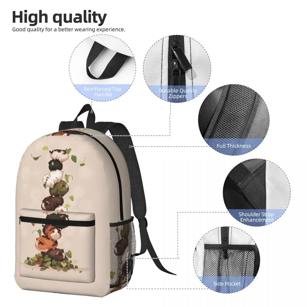 Chic Guinea Pig Pyramid Backpack Daypack Large Capacity Children BookBag School Bag Shoulder Bags for Men Women