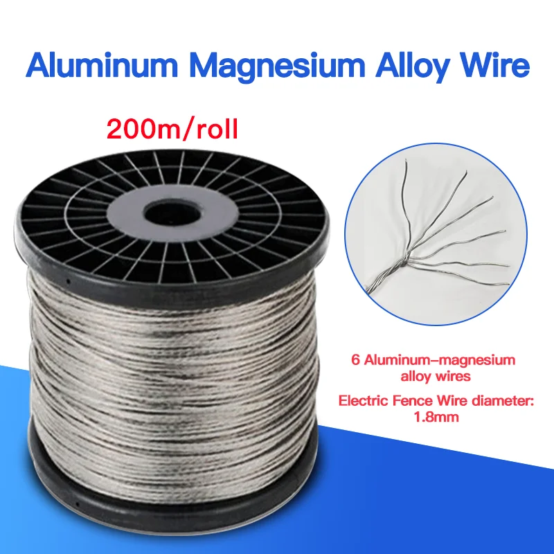 200M 1.8mm Aluminum Magnesium Alloy Electric Fence Wire, Multi-Core High VoltageConductor for Perimeter Security and FarmFencing