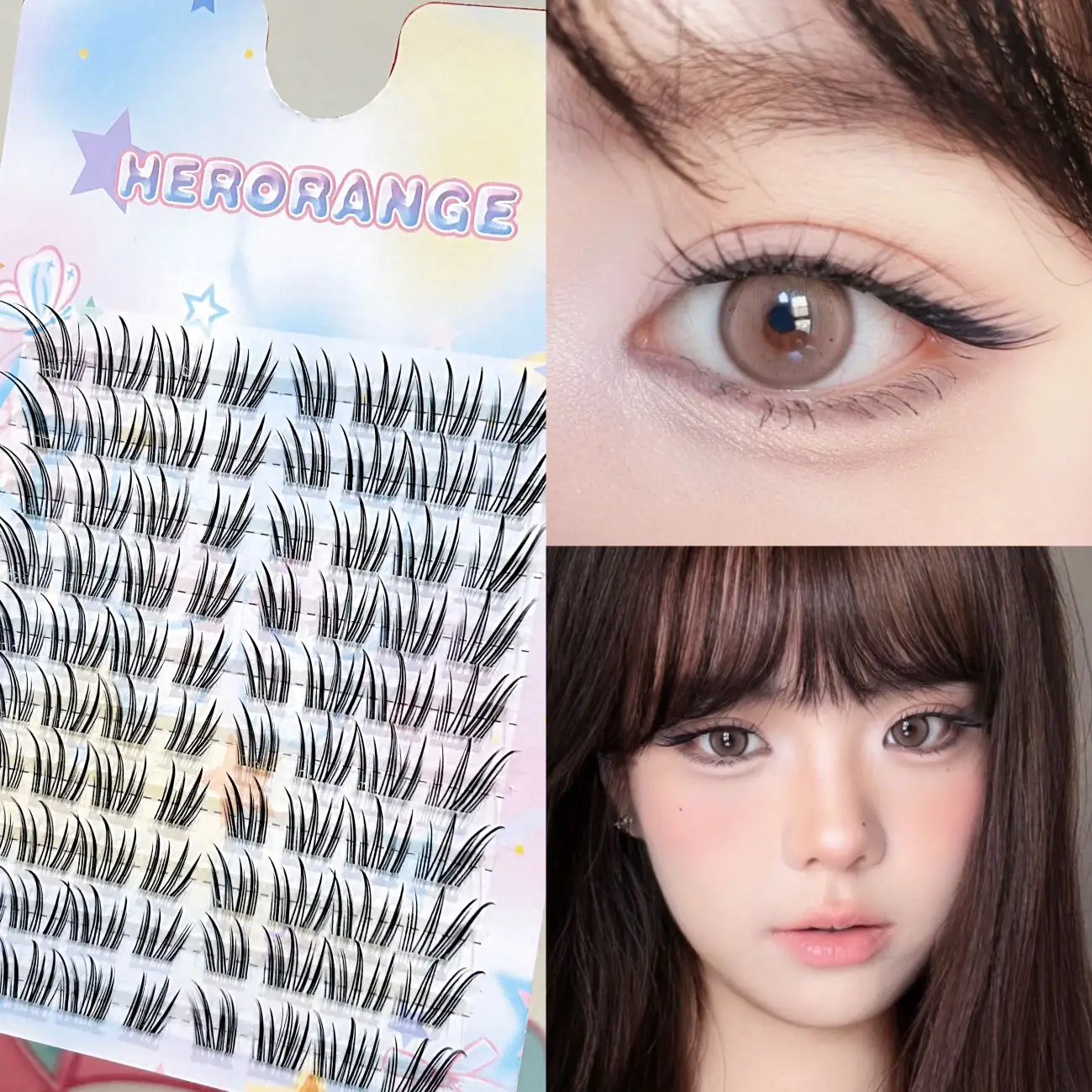 Herorange Fox Wing Cluster Lashes Natural Extension Lifted Outer Corner Suitable for Daily Bare Makeup and Photography