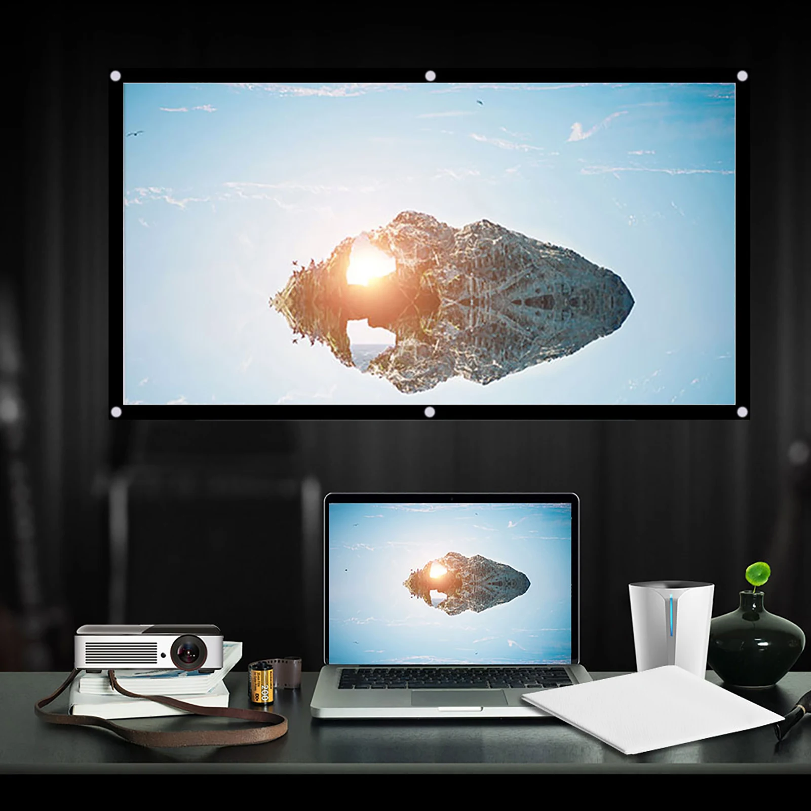 Projector Curtain 60‑120 Inch Portable Foldable NOn Crease White Projector Curtain Projection Screen 16:9 Projector Screen