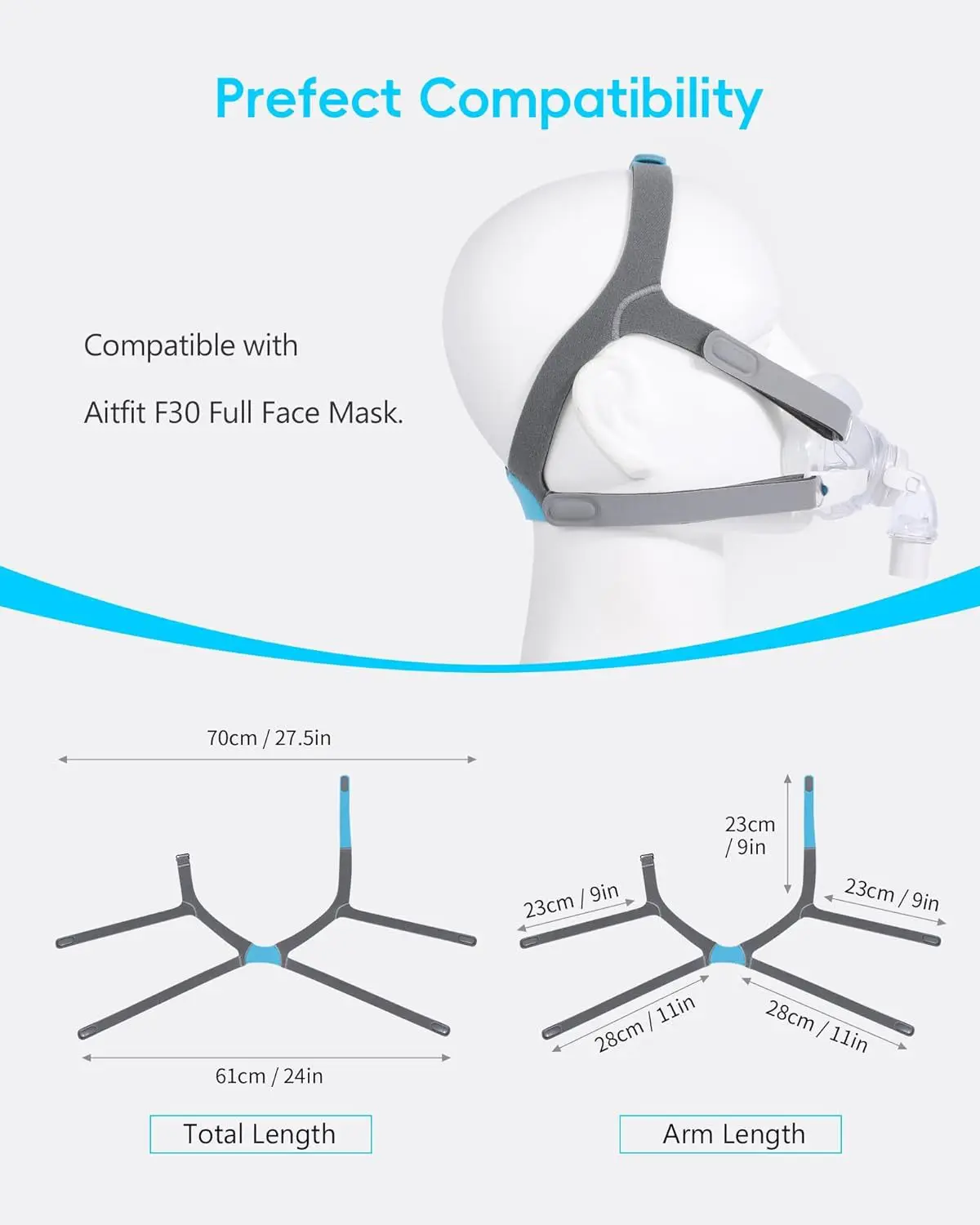 Adjustable Soft Headgear Strap for AirFit F30 Full Face CPAP Mask Replacement Headgear Magnetic Clip for Comfortable Secure Fit