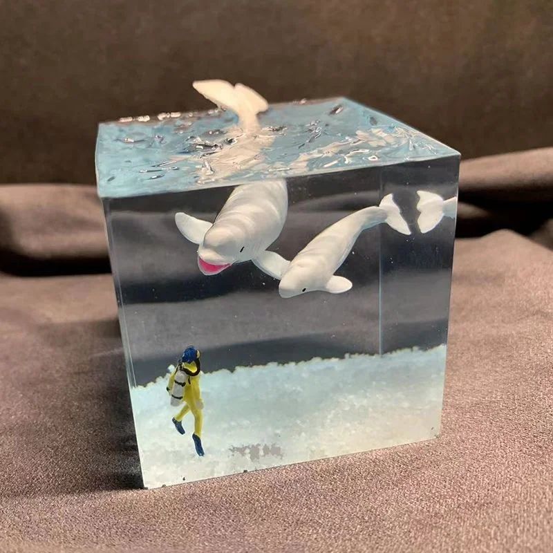 Creative Funny Beluga Diver Night Light Resin Dropping Glue Ornaments Table Creactive Art Cube Home Decoration Birthday Gift