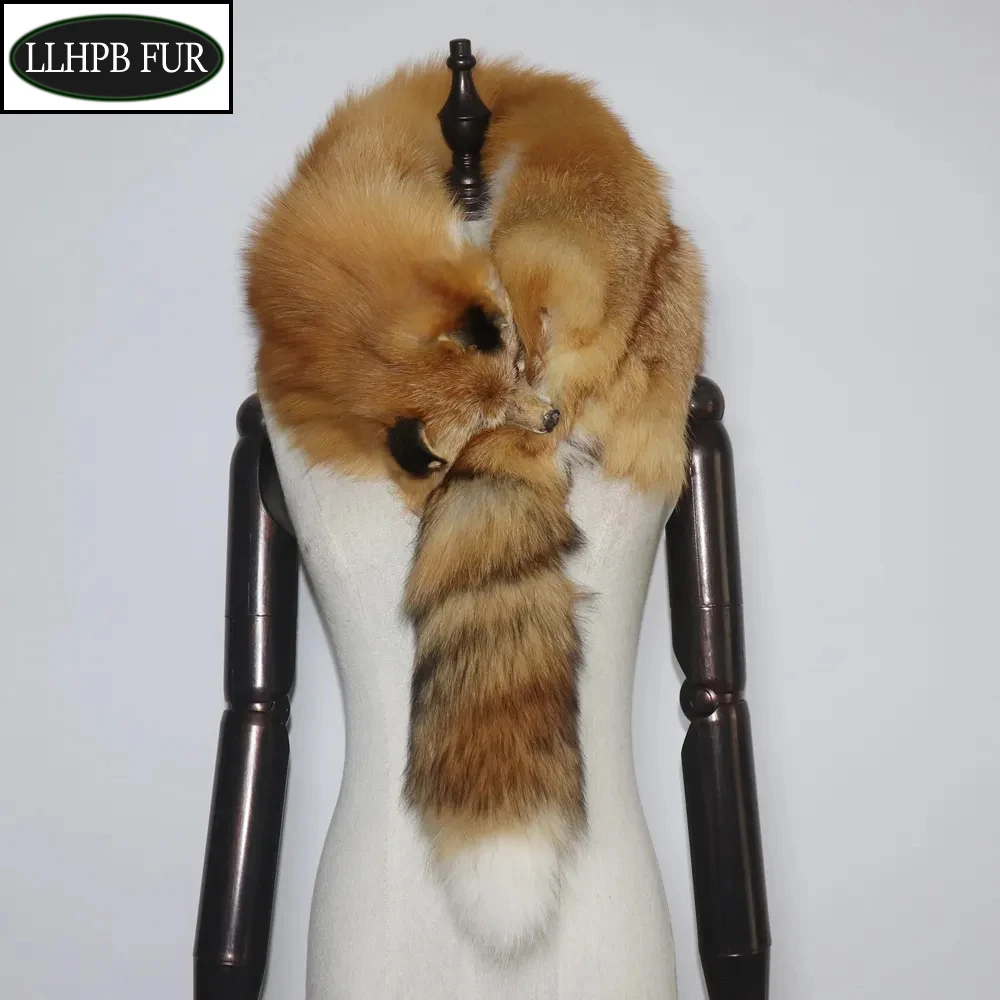 2024 Party Luxury Brand Women Real Winter Fox Fur Scarves Natural One-Piece Fox Fur Collar Warm Soft Real Fox Fur Scarf