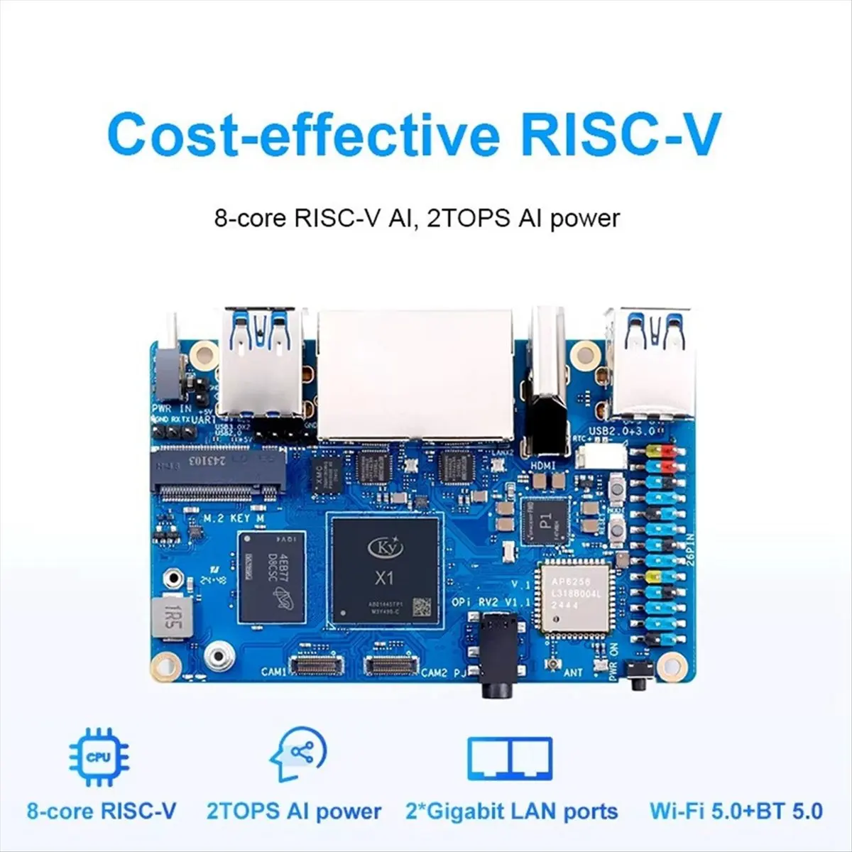 A99X For RV2 Single Board Computer DDR4 8-Core RISC-V 2TOPS AI CPU WiFi BT5.0 BLE M2 PCIE SSD Mini PC 4G