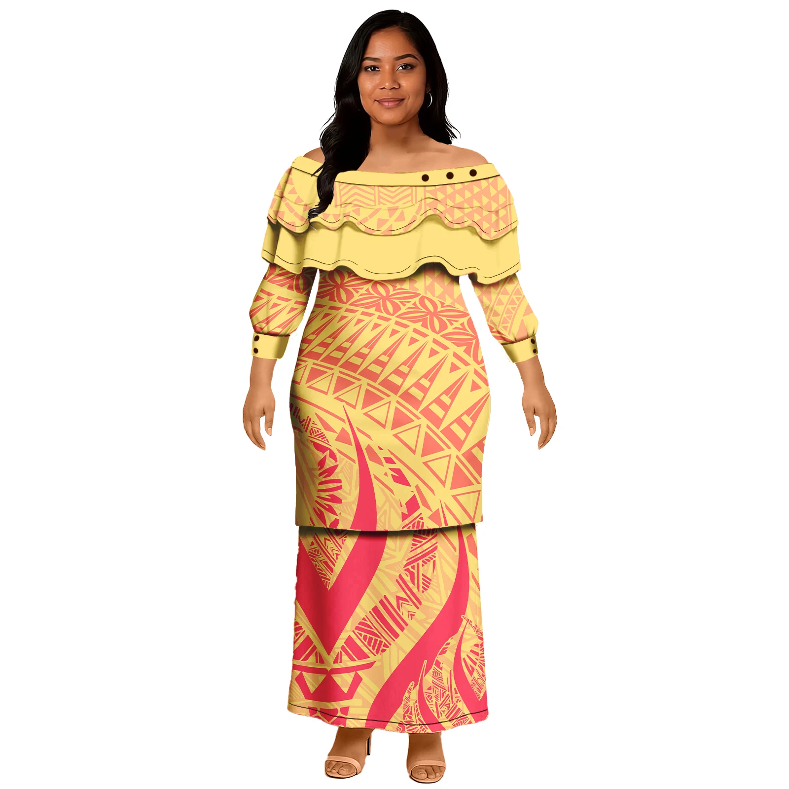 เกาะสไตล์ 2 ชิ้นชุดชุดยาวผู้หญิง Maxi Casual Samoa Tribal พิมพ์ Puletasi ผู้หญิงสุภาพสตรีฤดูร้อนผู้หญิงชุด