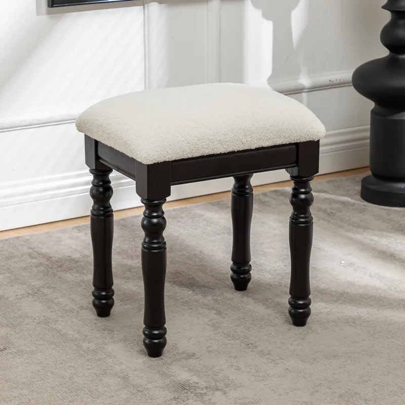 Second-hand black solid wood dressing stool, retro-style shoe changing stool, Internet celebrity light luxury bedroom