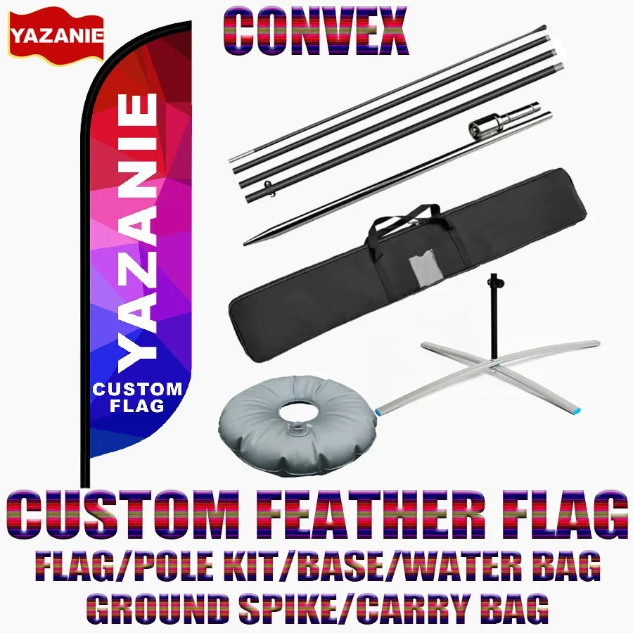 

Convex Custom Feather Flag with Pole Kit Cross Base Ground Spike Single Double Sided Beach Swooper Blade Event Advertising Flag